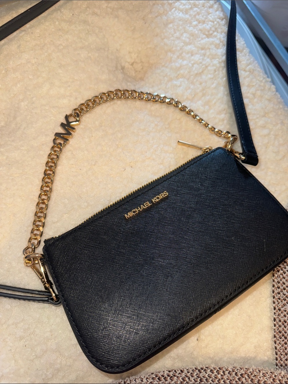Michael Kors small Black Leather Crossbody with Gold Chain Detail